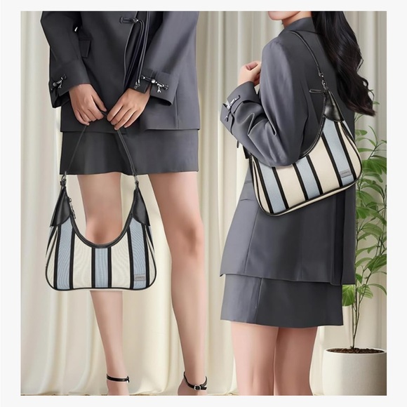 DOMAT Shoulder Bag for Women, Striped Handbag - Picture 2 of 3